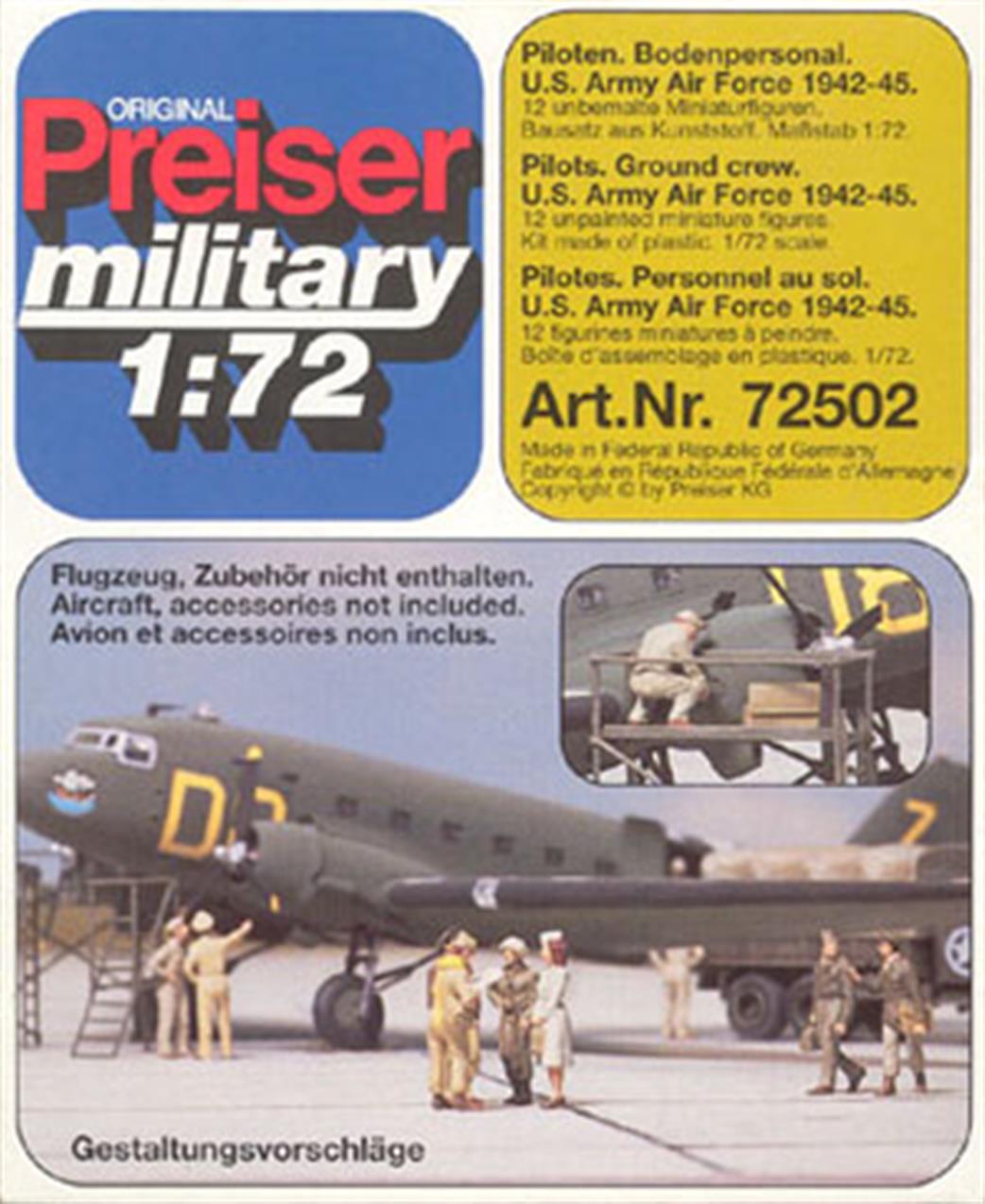 Preiser 1/72 72502 USAAF Pilots and Ground Crew WW2 Unpainted