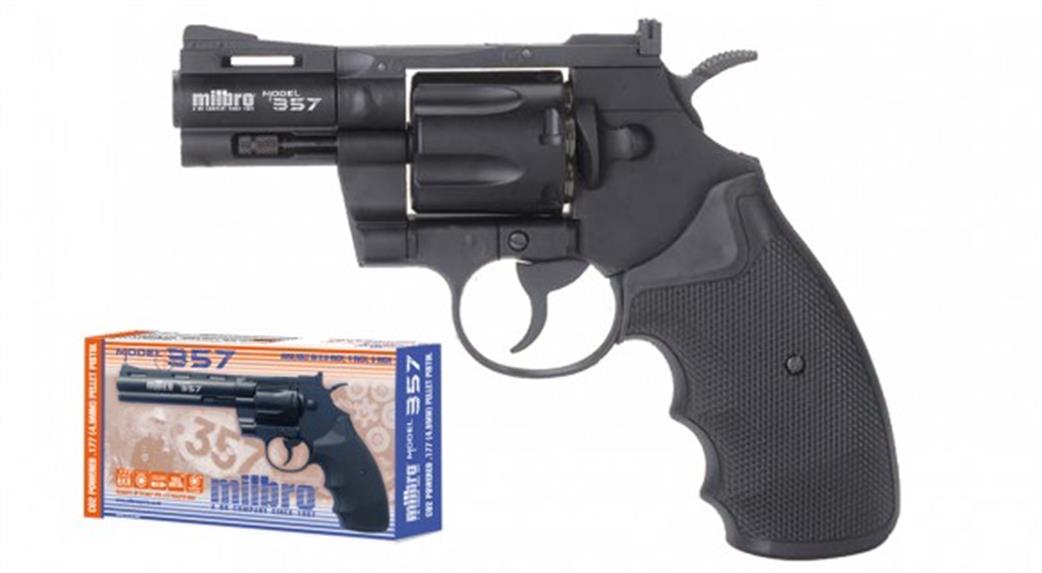 Milbro 1/1 MILKP66357254.5 Black 2.5in 357 Magnum Co2 4.5mm Pellet Air Pistol