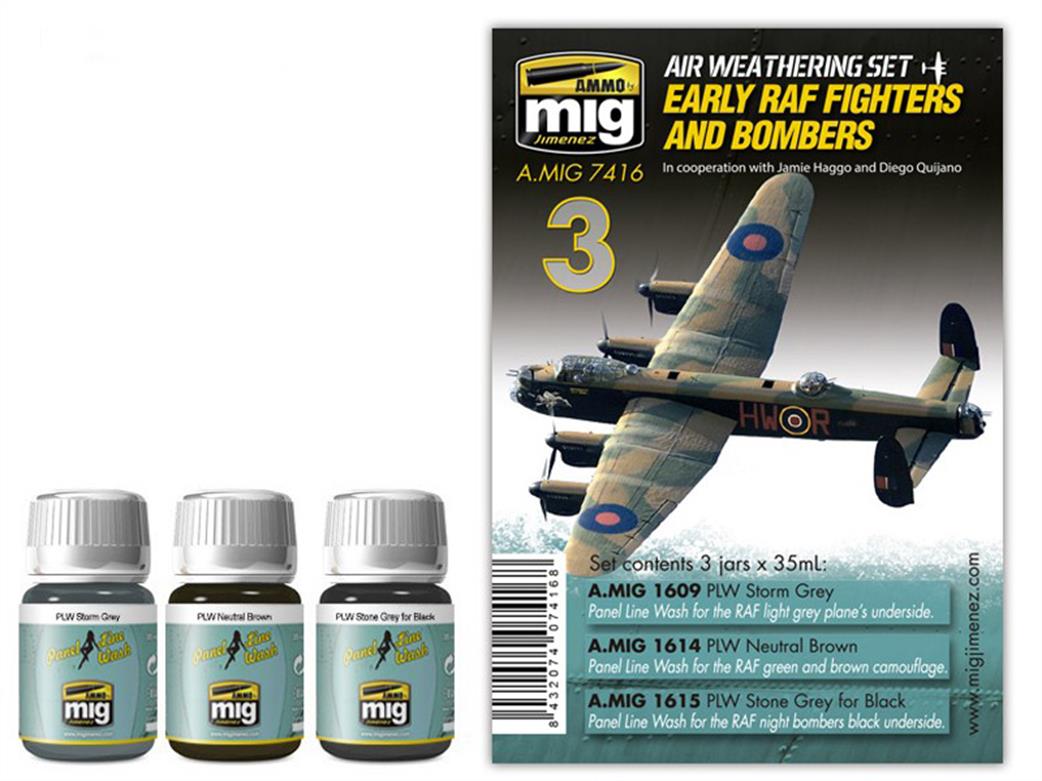 Ammo of Mig Jimenez  A.MIG-7416 Early RAF Fighters & Bombers Washes Air Weathering Set