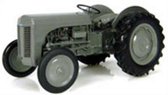 Universal Hobbies 1/16 Massey Ferguson TE 20 Little Grey Fergie Die Cast Tractor Model 2690This is the one most people have driven.A highly detailed model of the Massey Fergusson TE 20 tractor, popularly known as the 'little grey fergie'. This model features operating steering, freely rotating wheels, openable front hood and toolbox lid plus movable rear implement mechanism. A highly detailed engine is fitted, complete with wiring, fan and fanbelt. UH have also supplied the special Fergie spanner, specified by Harry Fergusson to be the 'almost universal' tool for maintaining the tractor.Note : Please take care when opening the box, as the packing sections are not always secured together.Length 190mm 7in; Width 100mm 4in; Height 90mm 3in.