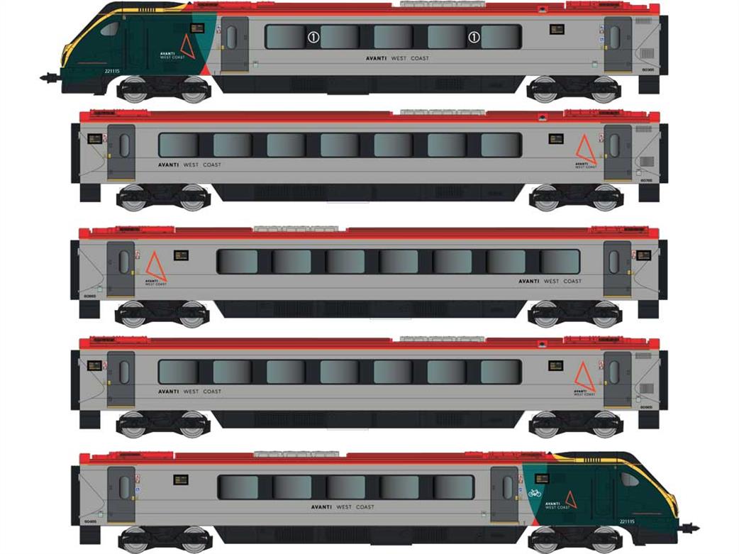 Dapol N 2D-023-005 Avanti West Coast 221115 Class 221 Super Voyager 5 Car Train Red Roof