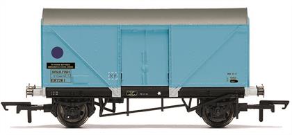 Long wheelbase vans were built by the LNER for the fast delivery of chilled fish along the East Coast mainline. The design was modernised by British Rail and the distinctive blue livery indicating insulated vans applied along with a blue spot. The vans were used all across the country for chilled food loads and later as express parcels vans.