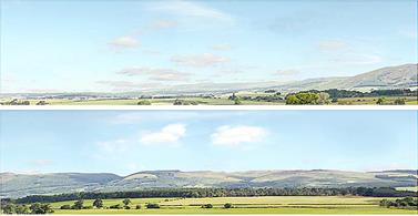 10-feet long 15in high photographic reproduction backscene showing a&nbsp;open countryside, fields and hills. The scene is supplied in two sections.This is pack A of four&nbsp;backscene packs which can be combined to create a continuous 40-feet length scene.