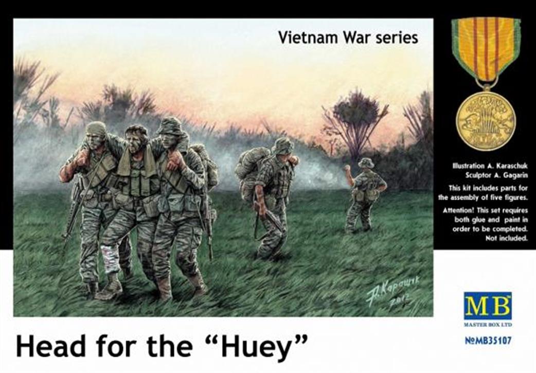 Master Box Ltd 1/35 35107 Head For The Huey 5 Unpainted Vietnam War Figures