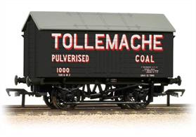 Bachmann 33-184 00 Gauge 10 Ton Covered Wagon - Tollemache Pulverised CoalA model of an open wagon operated by the Tollemache Pulverised Coal Company and fitted with a ridged cover to ensure the powder product is not lost in transit. Pulverised coal could be made to behave much like a fluid, so could be pumped and sprayed into a furnace, allowing a very high rate of steam generation to be achieved. This system is still used in large coal-fired&nbsp;powerstations.