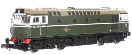 Detailed model of British Railways Birmingham RC&amp;W design type 2 or class 27 diesel locomotive D5349 finished in the as-delivered plain green livery.The Dapol model features a quality 5-pole motor mounted in a die-cast chassis to provide excellent performance and haulage capabilities. The bodyshell detailing includes etched radiator grilles and separately fitted handrails.