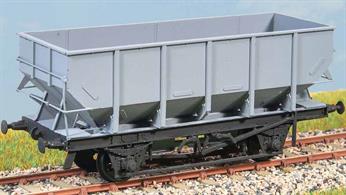 Diagram 1/146. 16,800 were built between 1952 and 1958. They were widely used for coal traffic especially in North East England. Common well into the 1980s. The kit has a choice of roller and oil axleboxes. These finely moulded plastic wagon kits come complete with pin point axle wheels and bearings