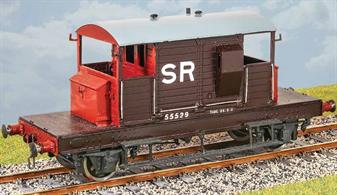 A well designed model kit of the Southern Railway brake van with its distinctive short central cabin. Construction of this type of van began in 1929 with a number of variants being produced including batches for the War Department during WW2. After Nationalisation the Southern vans migrated to many other parts of the country with examples turning up in the North East. Most were withdrawn through the 1960s as freight train operations moved towards bulk trainload services reducing the numbers of trains and brake vans needed. The last examples were withdrawn from engineering service in the early to mid 1980s, with many going to heritage railways. Kit supplied with SR and BR transfers.Supplied with metal wheels and 3 link couplings.