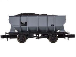 Nicely detailed model of the BR standard design 21 ton coal hopper wagon finished in goods grey livery with black patches for lettering.
