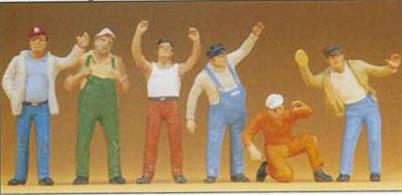 A pack of six ready painted trucker figures in various poses, including figures directing and loading HGVs. Ideal for 1/50 scale dioramas.