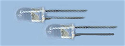 Pack of 2 clear LEDs 5mm diameter supplied with resisters suitable for 12-volt operation.