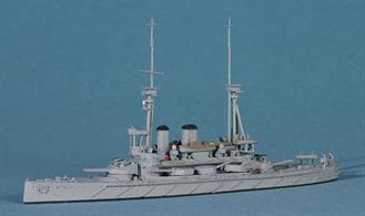 A 1/1250 scale metal model of HMS Lord Nelson by Navis Neptun 110N. This is the current, superdetailed model, with anti-torpedo nets (1907-1916).