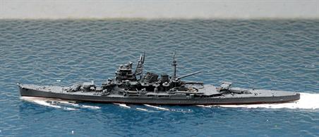 Maya is a 1/1250 scale, metal, waterline model of a Japanese heavy cruiser by Neptun, 1232A. The ship is modelled in 1944 condition when C-turret had been removed and she had been given radar.
