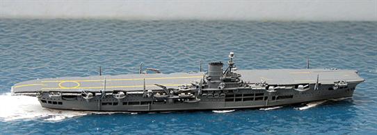 Ark Royal is a second-hand 1/1250 scale, metal, waterline model by Neptun 1114. The model is in good condition but most of the radio aerials have lost their curved tops (see photograph)