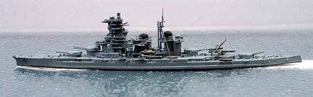Haruna is a 1/1250 scale model of a Kongo-class battlecruiser upgraded with the addition os extra armour, modified machinery and increased length to allow for the designation of fast battleship in WW2, She could be distinguished from her sisters by her taller second funnel.