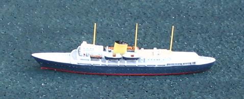 A 1/1250 scale metal model of HMY Britannia now preserved as a museum ship in the port of Leith, Edinburgh and looking as smart as ever.