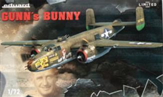 Limited edition kit of US WWII medium bomber B-25J Mitchell with solid nose in 1/72 scale. Kit presents machines from the Pacific and China Burma India Theater. plastic parts:Hasegawa marking options: 10 decals: Eduard PE parts: pre-painted painting mask: yes