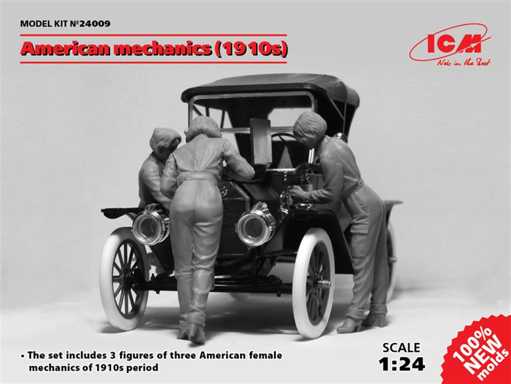 ICM 1/24 24009 American Mechanics 1910/WW1 3 Unassembled Plastic Figures