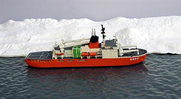New model in 2015! The Shirase is operated by the JMDF but it's primary task is to support Antarctic research based around the Showa base. As these vessels go, it is a large ship of 20,000 tons and is capable of a speed of 3kt in 1.5m ice. In February 2014, she went aground off the unmanned Molodyozhnaya base and the outer hull was penetrated but the ship was not endangered.
