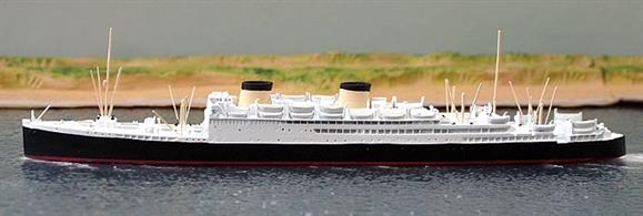 A 1/1250 scale metal model of RMS Britannic of 1930 by CM Miniaturen.RMS Britannic (3)  the third ship to carry the name for White Star, was completed before White Star merged with Cunard in 1934 after which she was allowed to keep buff funnels throughout her career. Launched by Harland &amp; Wolff at Belfast in 1929, 1930 saw the ship's maiden voyage.Surviving WW2, the diesel engined ship was finally broken up in 1960.