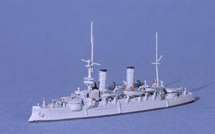 A detailed fully finished 1:1250 scale waterline model of the German coastal defence ship SMS Hagen