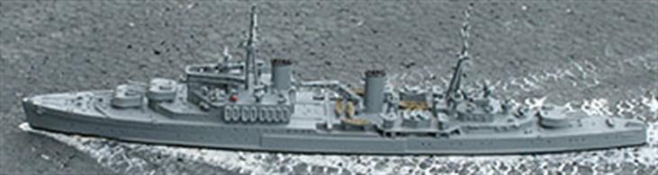 A 1/1250 scale metal model of HMS Uganda by Navis Neptun 1140A.Uganda, a member of the Fiji, or Colony, class is modelled in late war configuration. Overall length was 555 feet, giving a model length of 5.3". Small but perfectly formed - Navis's british cruisers are second to none. Nigeria is also available from Antics, modelled as built.