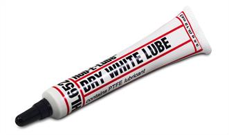 Dry White Lube, with PTFE lubricant, is white and non-staining. It will not conduct electricity or attract dust. Compatible with metal, wood, plastic and rubber.3.5 g (0.12 oz)  