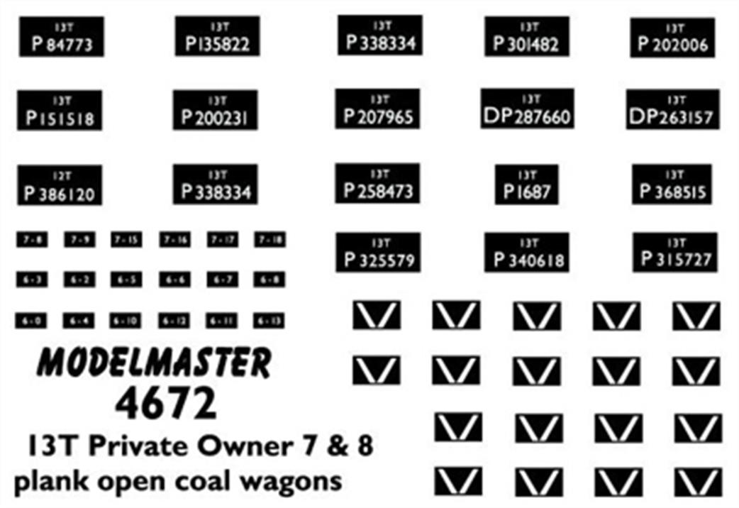 Modelmaster Decals 4672 Lettering for Former Private Owner Wagons in British Railways Service 1948-1960s OO