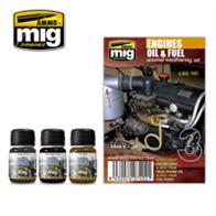 MIG Productions 7402 Weathering Enamels Pigment - Engine Oil and FuelHigh quality enamel paint - 3 tones. 3 jars each containing 35ml.The essential weathering set for all types of engine effects