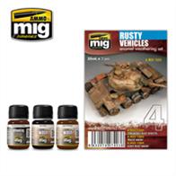 MIG Productions 7403 Weathering Enamels Pigment - Rusty VehiclesHigh quality enamel paint - 3 tones. 3 jars each containing 35ml.The perfect set to give a rusty look to your vehicles.