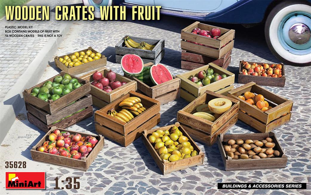 MiniArt 1/35 35628 Wooden Crates With Fruit Ready To Assemble And Paint