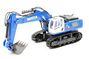 HUINA 2.4G 11CH RC EXCAVATOR BLUE W/DIE CAST BUCKET Junior wannabe Excavators can now enjoy the experience of operating heavy machinery with the 11ch 1:18 Huina Full Function Excavator. With multiple operating features such as forward, backwards, 360° rotation, LED Light, auto-demo mode, independently operated arm with diecast metal bucket and more.