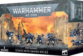 This box set contains five multi-part plastic Space Marine Scouts with Sniper Rifles. Models are supplied with 25mm round bases.