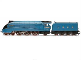 The most famous of the A4 locomotives is surely 4468 Mallard, the locomotive that broke and still holds the world record for the highest speed achieved by a steam locomotive. This record was achieved at the height of the streamlined battle between Gresley's A4 and the Streamline Coronation of Stanier's LMS. Mallard would go onto serve under BR as 60022 before being withdrawn in early 1963 having been earmarked for preservation as early as 1960, its historical significance recognised and understood.The Hornby Class A4 is fitted with a five pole motor, as well as the new for the class flickering firebox feature and a new for 2023 locomotive to tender connection.