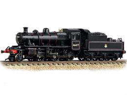 We are delighted to present this Graham Farish LMS Ivatt 2MT following the recent SOUND FITTED upgrades to this model. With every model now featuring a Next18 DCC decoder interface and pre-fitted speaker, this example depicts No. 46477 in BR Lined Black livery with Early Emblem.This Award Winning model certainly packs a punch when it comes to the detail, with separate metal handrails found throughout the locomotive and tender, lubricators and sand boxes along the running plate and separate pipework running from below the cab to the top feed on the boiler. The turned brass safety valves and whistle contrast beautifully with the firebox on which they are mounted, whilst inside the cab, the moulded back head detail has been decorated to pick out the individual gauges and controls. A hinged tender fall-plate provides the finishing touch to the highly impressive cab of this model.