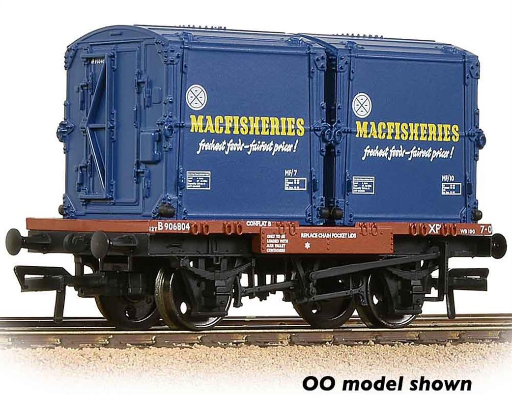 Graham Farish N 377-342 BR Conflat Wagon with 2 Insulated Mac Fisheries Containers