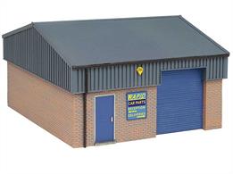A ready painted low relief model of a typical type of modern corrugated metal clad industrial unit. 153 x 80 x 82mm