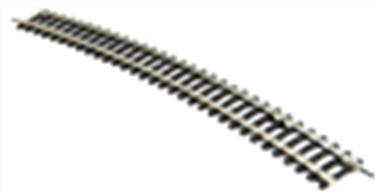Setrack curve no.4 radius, 22.5in. 22.5 degree section, 16 required for a complete circle.Equivalent to Hornby R8261 4th radius curved track.This large radius curve is ideal for large locomotives and express trains while retaining the features of section track, including common geometry allowing the use of standard points for crossovers and fishplates ready fitted to every track section.Peco track is manufactured in Great Britain using quality nickel-silver rail which offers good electrical conductivity and corrosion resistance. Setrack track is supplied with fishplates already fitted and is compatible with the track supplied with Hornby and Bachmann train sets.