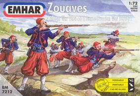 Emhar 1/72 Zouaves Crimean War 1854-56 Plastic Figure Set EM7212France was Britain's ally in the Crimean War and so deployed its Zouave troops - light infantry originating from the French North African territories. A Zouave characteristic was colourful and flambuoyant uniforms. Box contains 50 unpainted figures in 14 different poses.