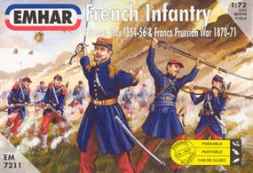 Emhar 1/72 French Infantry Crimean War 1854-56 Plastic Figures EM7211Box contains 50 unpainted figures in 14 different poses.