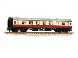 The British Railways Mk1 was the designation given to BR’s first standard design of main line coaching stock, and one of its most successful. Built from 1951 until the early 1960s to augment and replace the array of ‘Big Four’ and earlier ‘pre-grouping’ designs inherited from the LMS, LNER, GWR and SR, BR took the best features from several of these types to produce the new steel-bodied design. As a result, the Mk1 was stronger and safer than any of the inherited types that came before it. Pristine BR Crimson &amp; Cream livery. Running No. M4