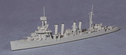 An early American attempt to design a Light Cruiser for the Pacific. Several of this class were at Pearl Harbor when the Japanese attacked and USS Raleigh was damaged. This model is of the class leader at the start of WW2.