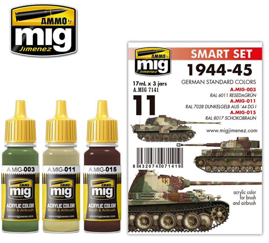 Ammo of Mig Jimenez  A.MIG-7141 German Std Colours 1944-1945 3 x 17ml Bottles