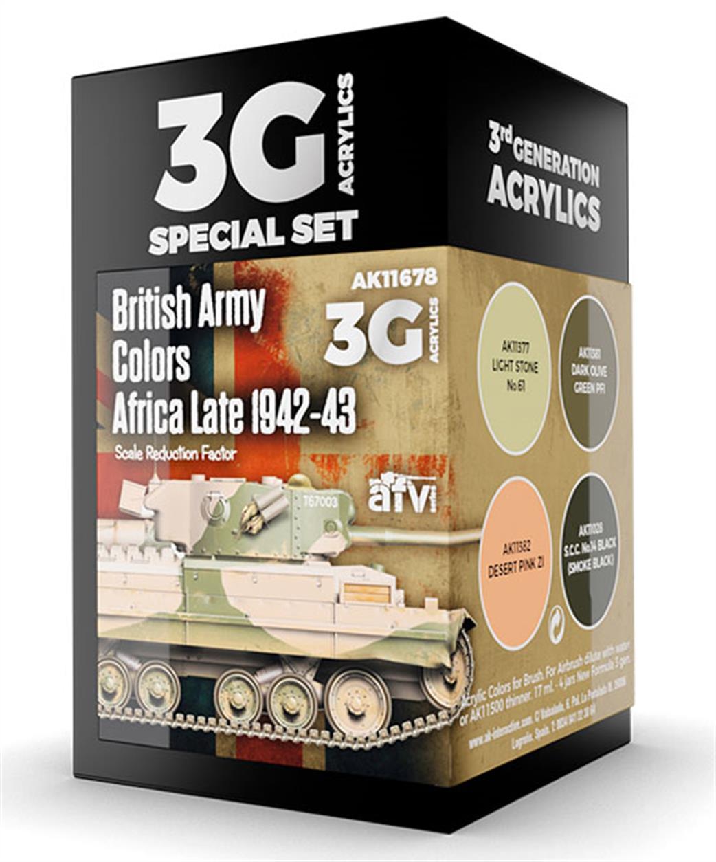 AK Interactive  AK11678 Gen3 British Army Colours Africa 1942-43 Acrylic Paint Set