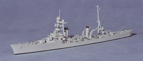 A 1/1250 scale metal waterline model of the French heavy cruiser Foch in 1939 by Neptun 1431.
