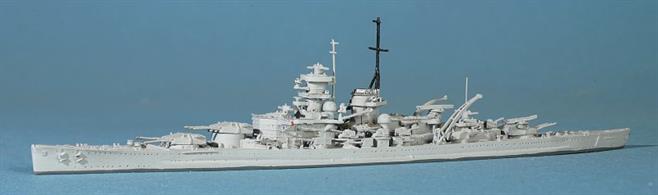 Scharnhorst was completed like Gneisenau, with a straight stem and mainmast attached to the funnel, as modelled here.