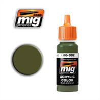 MIG Productions 002 Olivegrun Opt 2 RAL 6003These high quality acrylic paints are perfect for WWII German Camouflage, Vegitation and Iraqi Camouflage