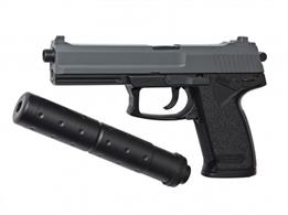 The biggest and most impressive of the spring pistols - the DL60 Socom includes a barrel extension tube which looks like a silencer. The pistol has a weaver/picatinny rail for accessories. his heavyweight pistol has fixed Hop-up and the magazine holds up to 27 BB’s.