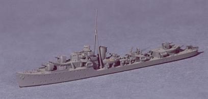 Wartime shortages and the need for better AA defence resulted in a different configuration on the standard destroyer design.