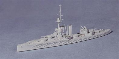 A 1/1250 scale metal model of HMS Ajax in 1914 by Navis Neptun 103N. This model is fully assembled and painted in overall medium grey.